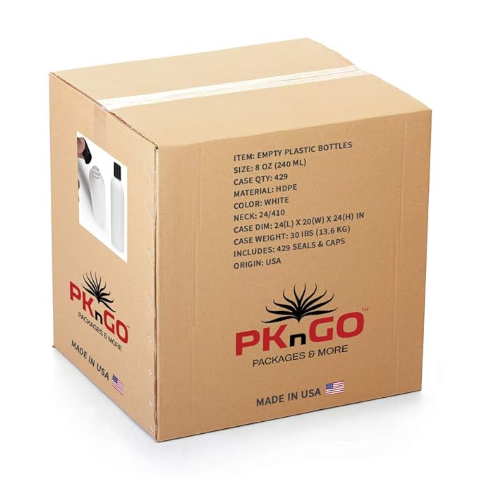 429 PCS Empty White HDPE Bottle 8oz - Cosmo Round Plastic Bottles - 24/410 Neck Black Disc Cap - 24 mm Foil Pressure Seal for Freshness and Leak Prevention - Phthalate Free Approved for Safe Cosmetics