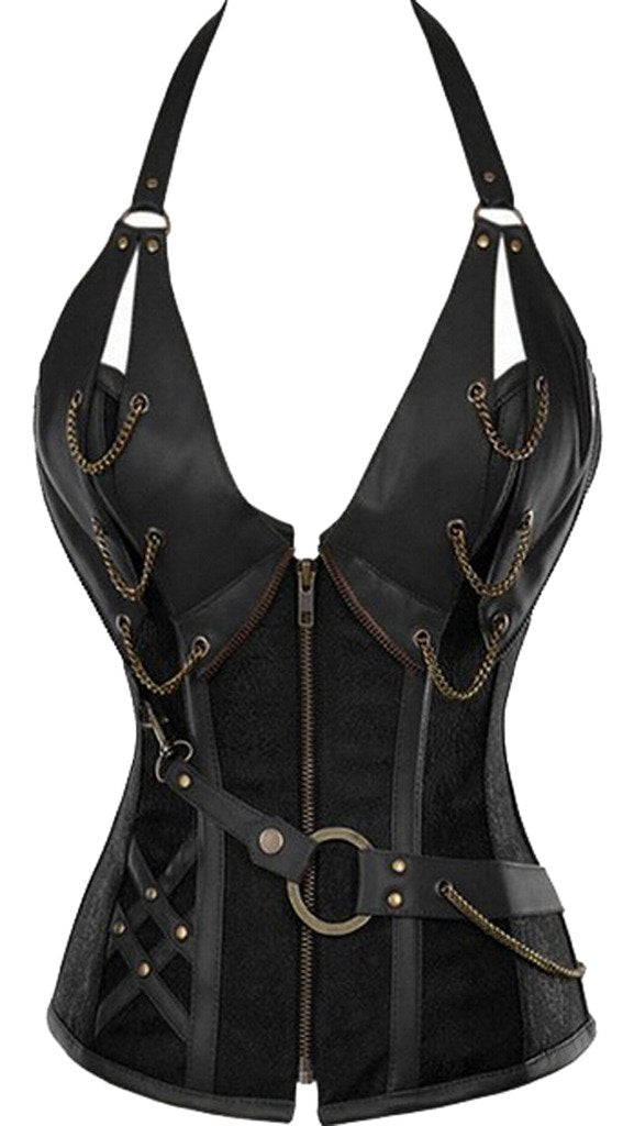 Alivila.Y Fashion Womens Steel Boned Retro Goth Steampunk Corset 908-Black-S