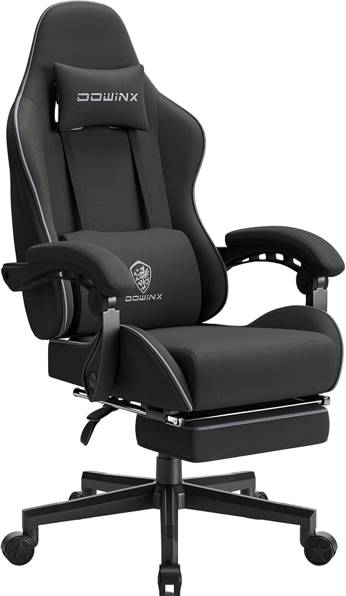 Dowinx Gaming Chair Fabric with Pocket Spring Cushion, Massage Game Chair Cloth with Headrest, Ergonomic Computer Chair wi...