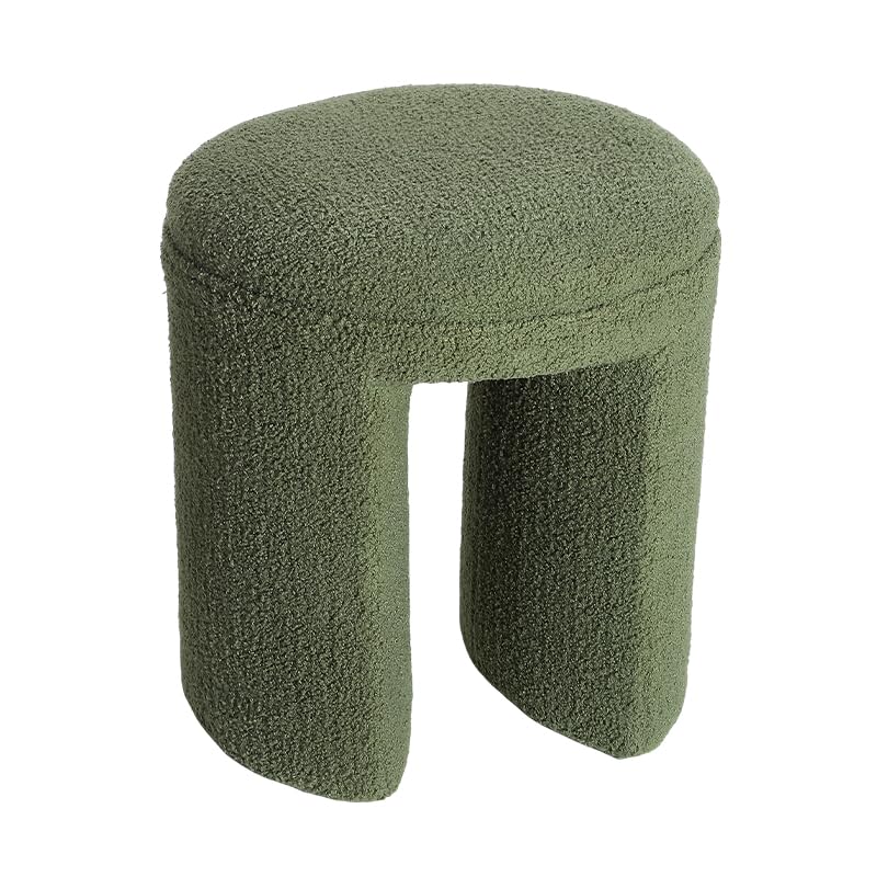 AraSyleon Round Footstool Ottoman Lambswool Dresser Stool Multi-Functional footrest Shoeshine Stool Suitable for Living Room, Bedroom, Children's Room(Green