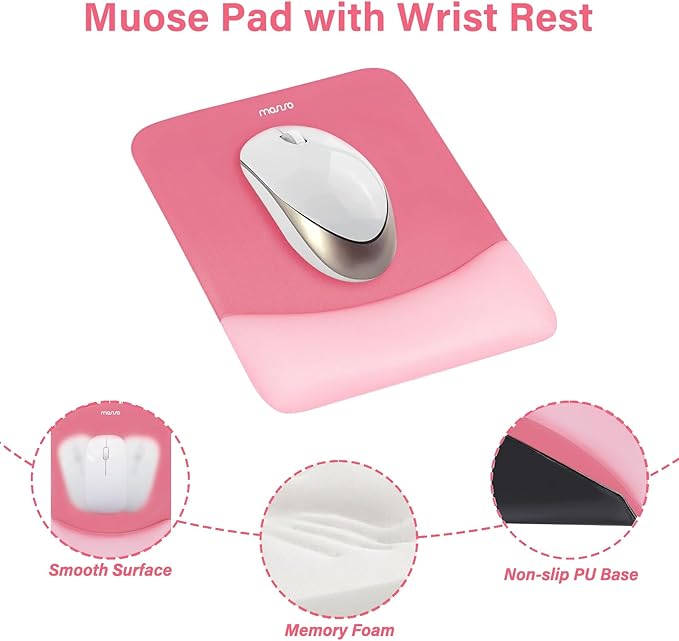 MOSISO Wrist Rest Support for Mouse Pad&Keyboard Set, Rectangular Ergonomic Mousepad Non-Slip Base Home/Office Pain Relief&Easy Typing Pad with Neoprene Cloth&Raised Silicone Lining, Melon Pink