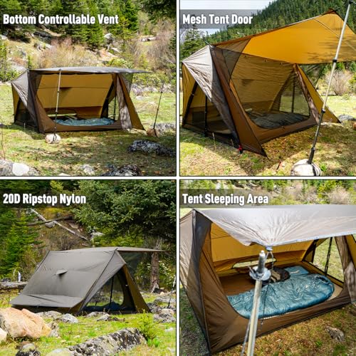 POMOLY Bushcraft Shelter Trekking Pole Tent 20D Nylon Ripstop, STOVEHUT Ultralight Backpacking Tent with Porch for Camping...