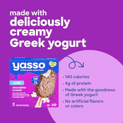 Yasso Frozen Greek Yogurt Bars Vanilla Chocolate Crunch Bars for a ridiculously creamy frozen snack Ridiculously creamy, m...