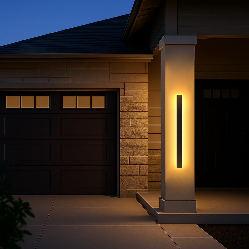SJIGUANGZ Outdoor Wall Light Exterior, 39 Inch Modern Outside Wall Sconce Lights, Black Waterproof Long Wall Warm Lighting Fixture, Anti Rust Led Linear Wall Light for House Porch Patio Garage