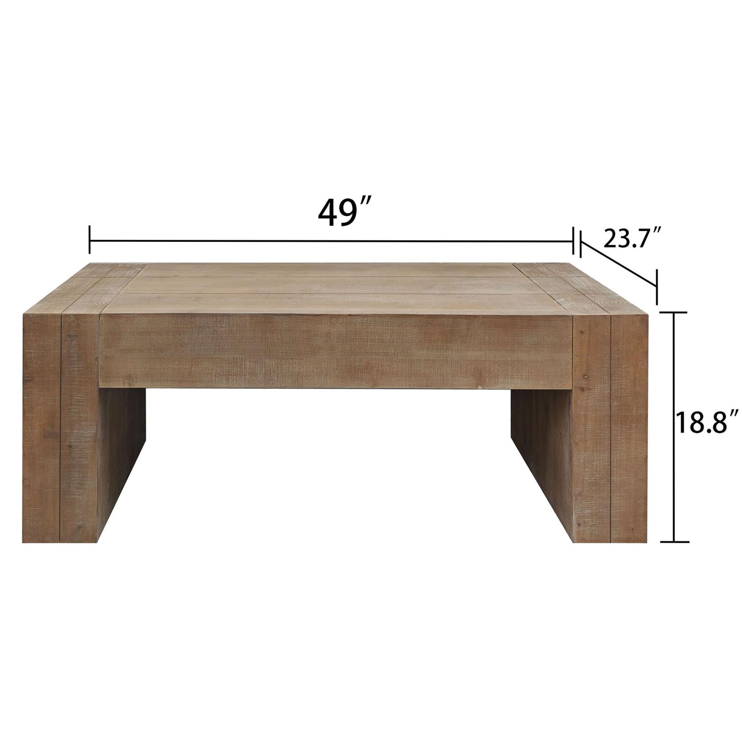KEIKI Modern Farmhouse Coffee Table, Natural Wood Living Room Tea Table with Thick Top Design, Natural