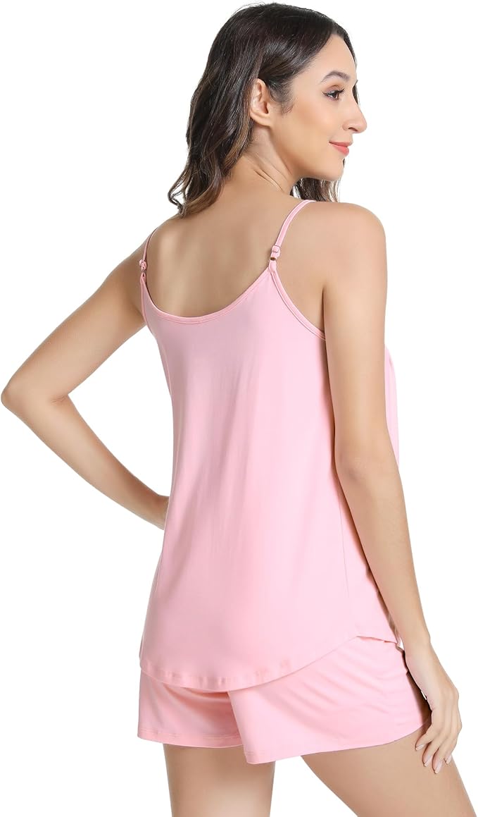 NACHILA Pajamas for Women-Viscose from Bamboo, Ribbed Racerback Tank Top Sexy Split Shorts Pajama Sets Cooling Sleep Cami Pjs