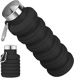 Rotayi Collapsible Water Bottle, 16oz Portable Reusable Silicone Water Bottle, BPA-Free Leak-Proof Foldable Design with Ca...