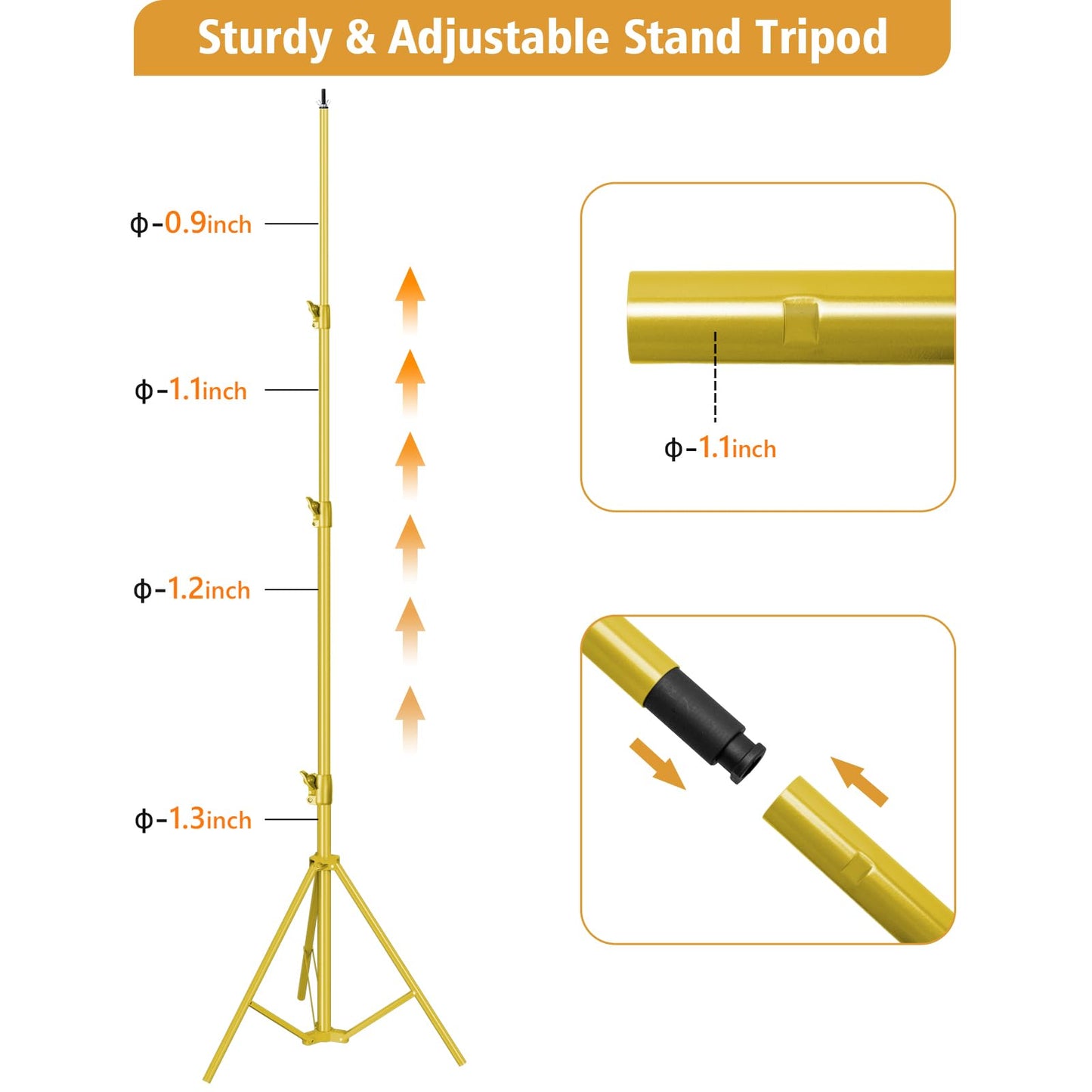 HYJ-INC 10x10Ft Photography Backdrop Stand - Titanium Gold, Adjustable Backdrop Stand for Parties, Photo Back Drop Stand, Background Support Stand with Carry Bag,Clamp.
