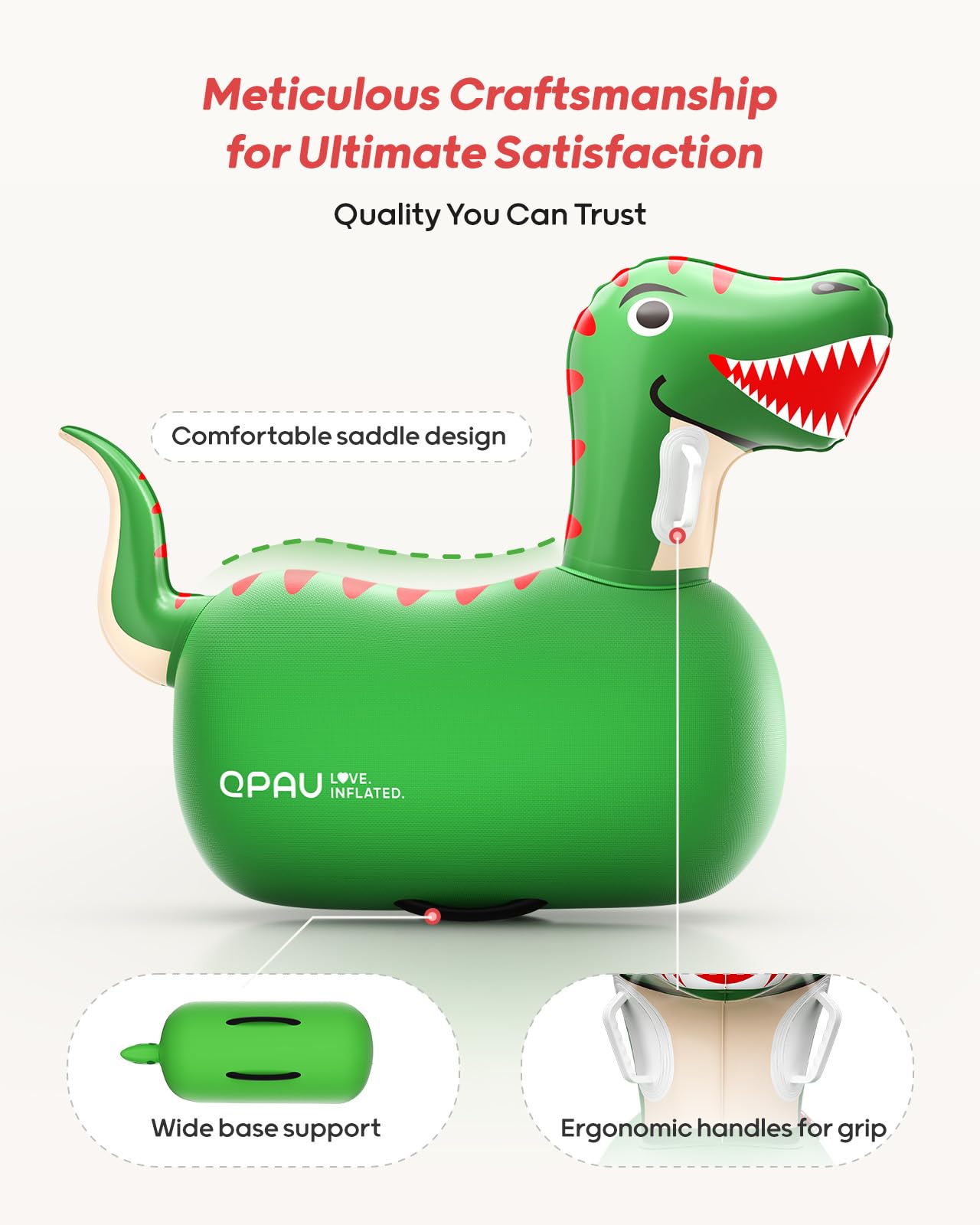 QPAU Inflatable Bouncy Dinosaur Toys 2 PCS with Hand Pump, Heavy Duty Giant Bouncy Pal, 220lbs Load Capacity, Ride On Bouncy Animal Hopper Toy, Indoor Outdoor Bouncers for Kids Girls Boys Ages 5+