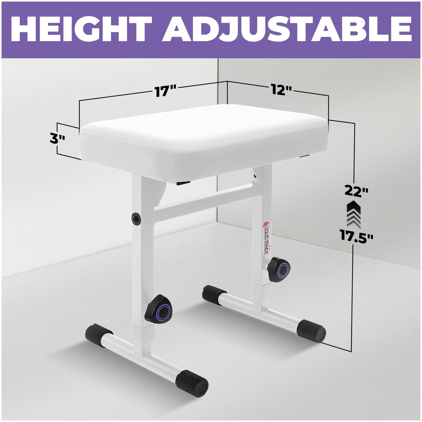 Liquid Stands Adjustable Piano Bench White - Music Keyboard Bench Seat For Digital & Electric Pianos - Stylish Seating, Comforta