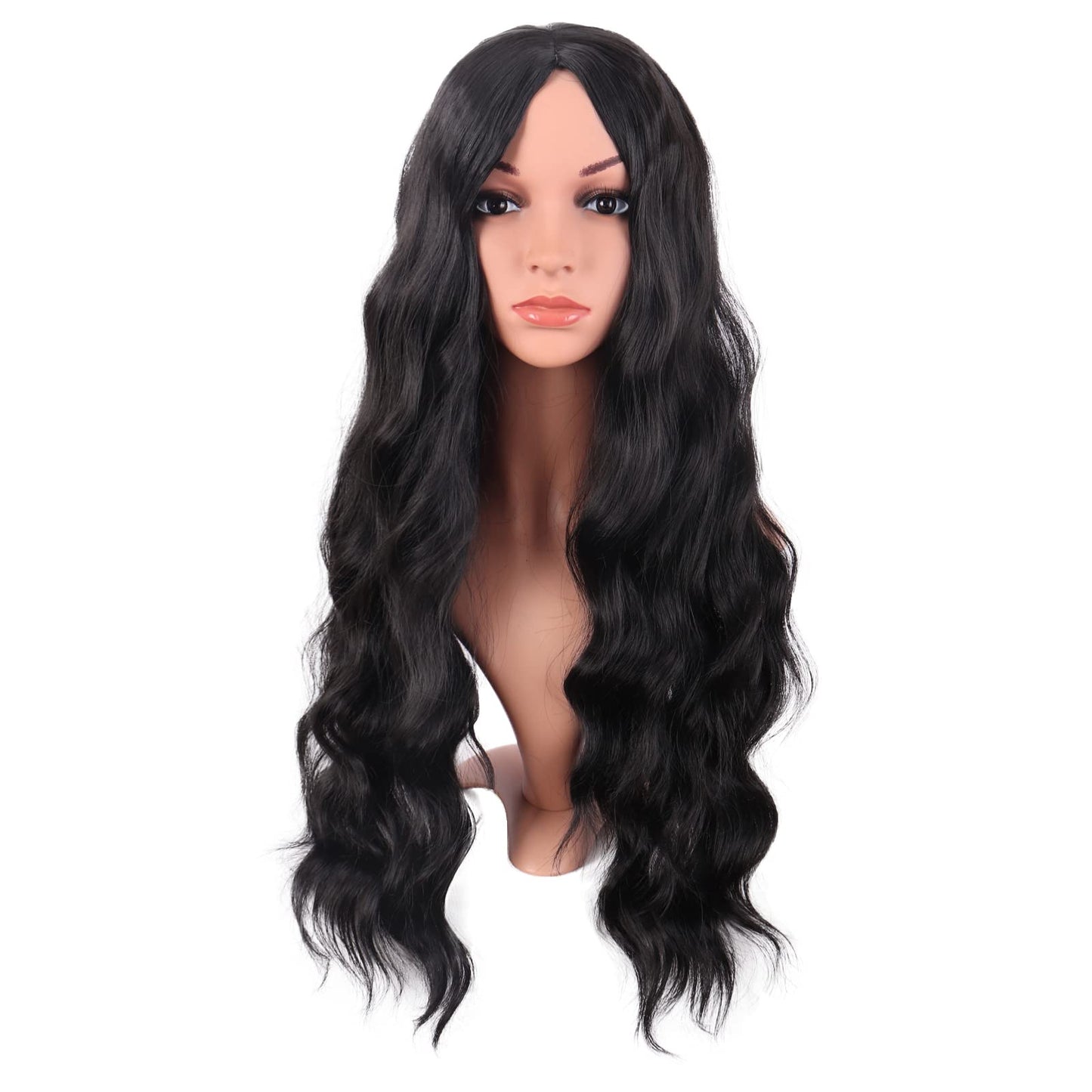 MapofBeauty 28 Inch/70 cm Long Wavy Middle Part with No Bangs Synthetic Fiber Curly Fashion Women Party Cosplay Wig (Dark Brown)
