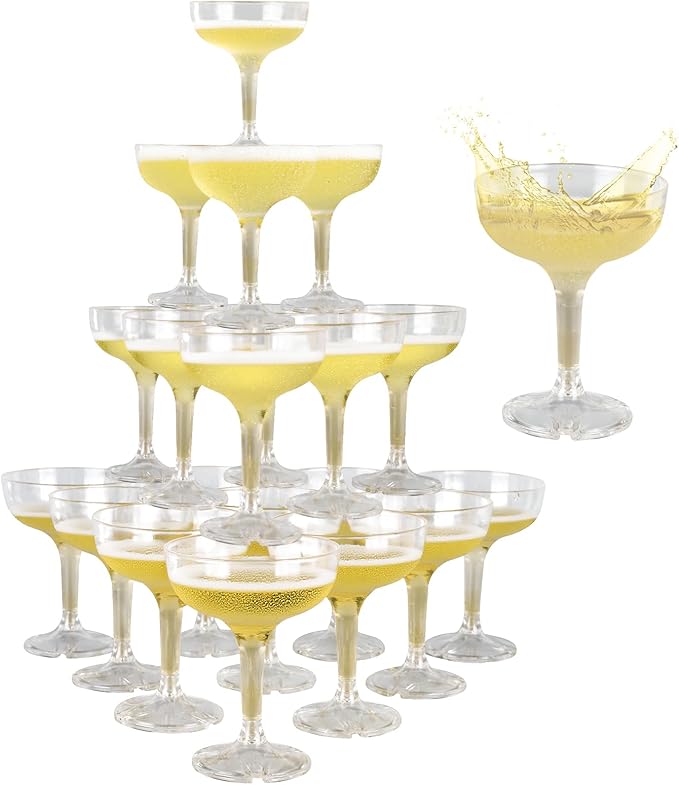 XIRUOXINKEMAO 50 PCS champagne tower glasses, 5 oz disposable martini and champagne glasses plastic, plastic coupe glasse...