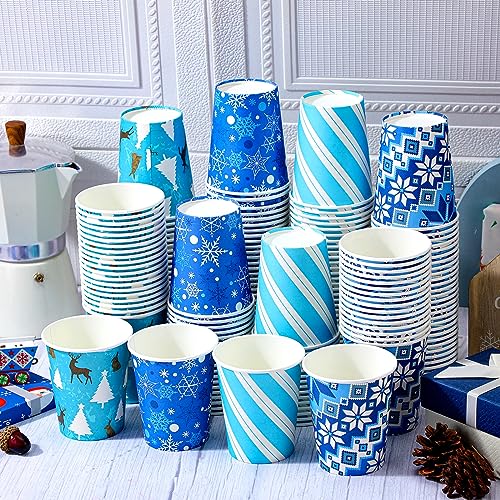 Jinei 200 Pcs Christmas Paper Cups 9 oz Paper Cup Snowflake Design Hot Beverage Cups Christmas Drinkware Party Supplies De...