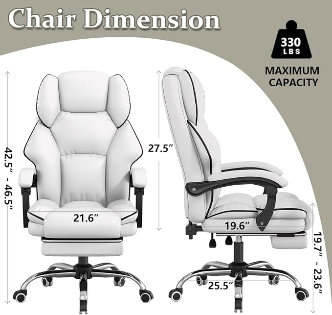 XUEGW Office Chair with Foot Rest Reclining Gaming Chair High Back Computer Chair Executive Desk Chair Ergonomic Office Chairs Comfortable Leather Work Chair with Wheels
