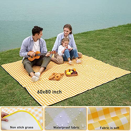 Extra Large Picnic Blanket Beach Blankets, 80''x60'' Picnic Mat Waterproof Sand Proof Foldable Portable for Outdoor Campin...