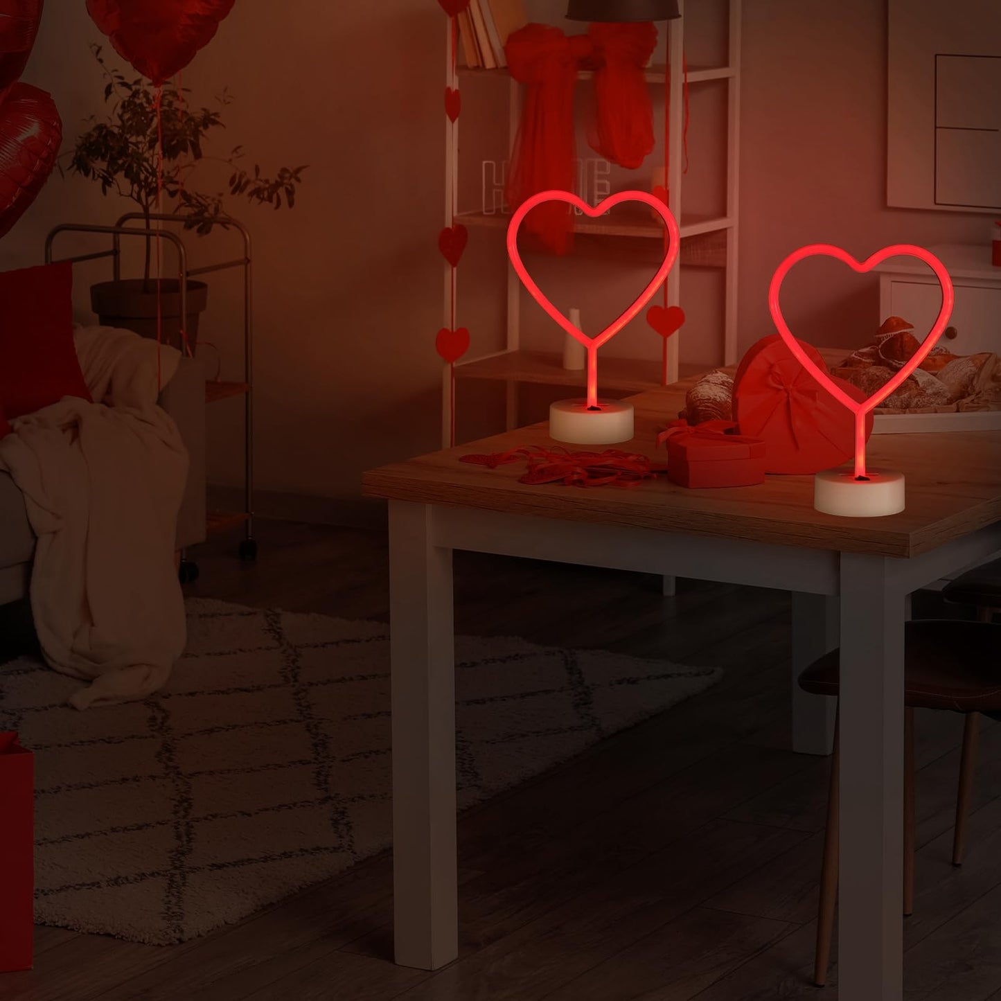 Retisee 4 Pack Valentine's Day Heart Neon Sign LED Neon Light Battery Operated or USB Powered Heart Signs Lamp Gifts for Bedroom Decorations Anniversary(11 x 8 Inches,Red)