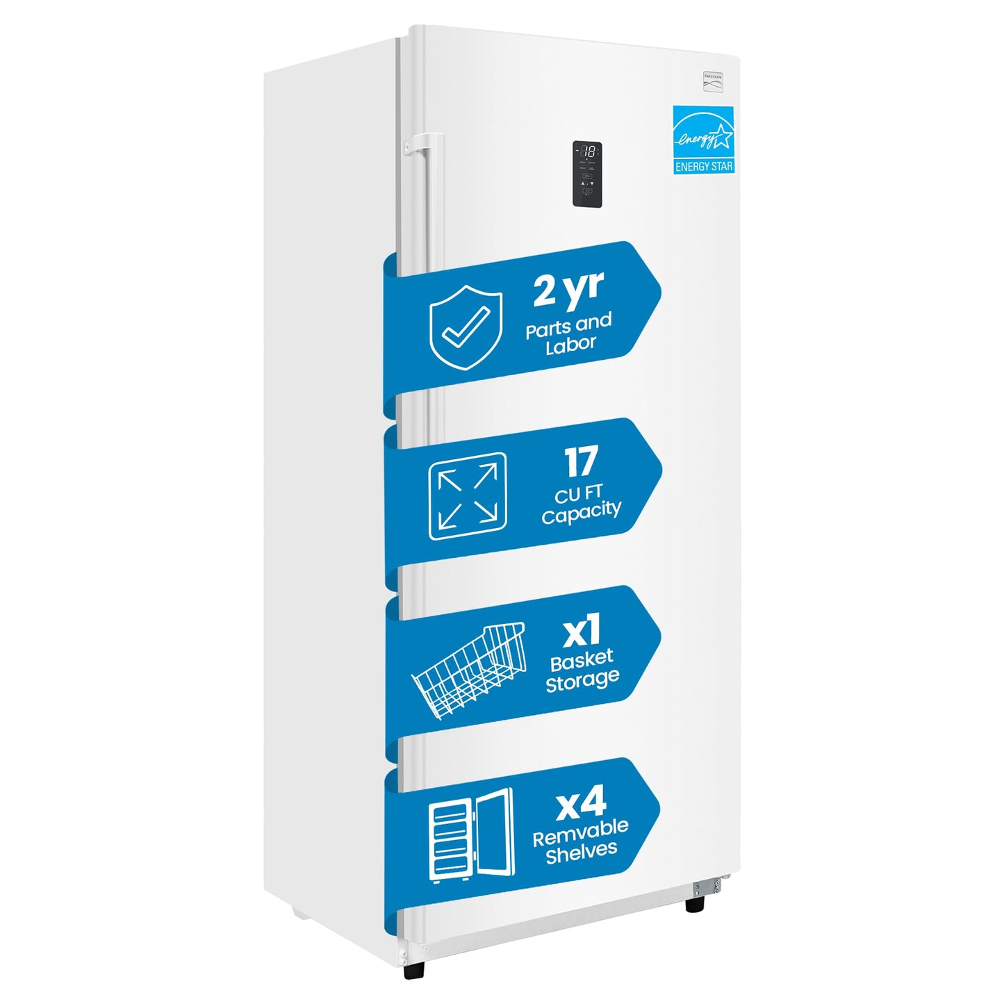 Kenmore 17.0 Cubic Feet Capacity Upright freezer - Convertible Refrigerator/Freezer, 4 Shelves, Garage Ready, Meat Storage, Auto Defrost, Congelador For Home, Apartment, Basement, Dorm,White