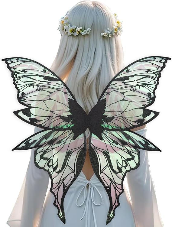 ZEXILILA Adult Fairy Wings, Shiny Transparent Angel Wings, Halloween Costume Accessory (Black)