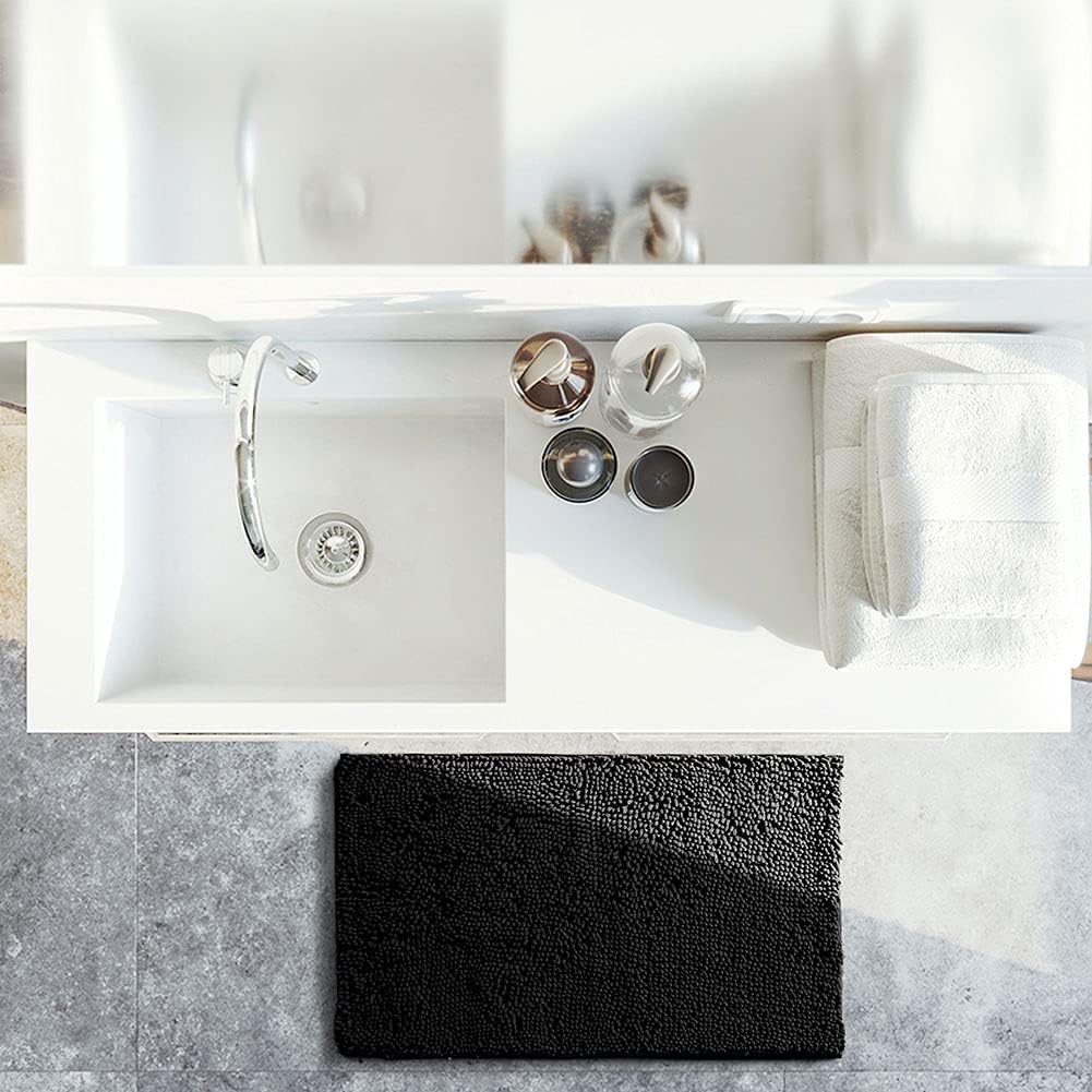 SONORO KATE Bathroom Rug,Non-Slip Bath Mat,Soft Cozy Shaggy Thick Bath Rugs for Bathroom,Plush Rugs for Bathtubs,Water Absorbent Rain Showers and Under The Sink (Black, 44"×26")