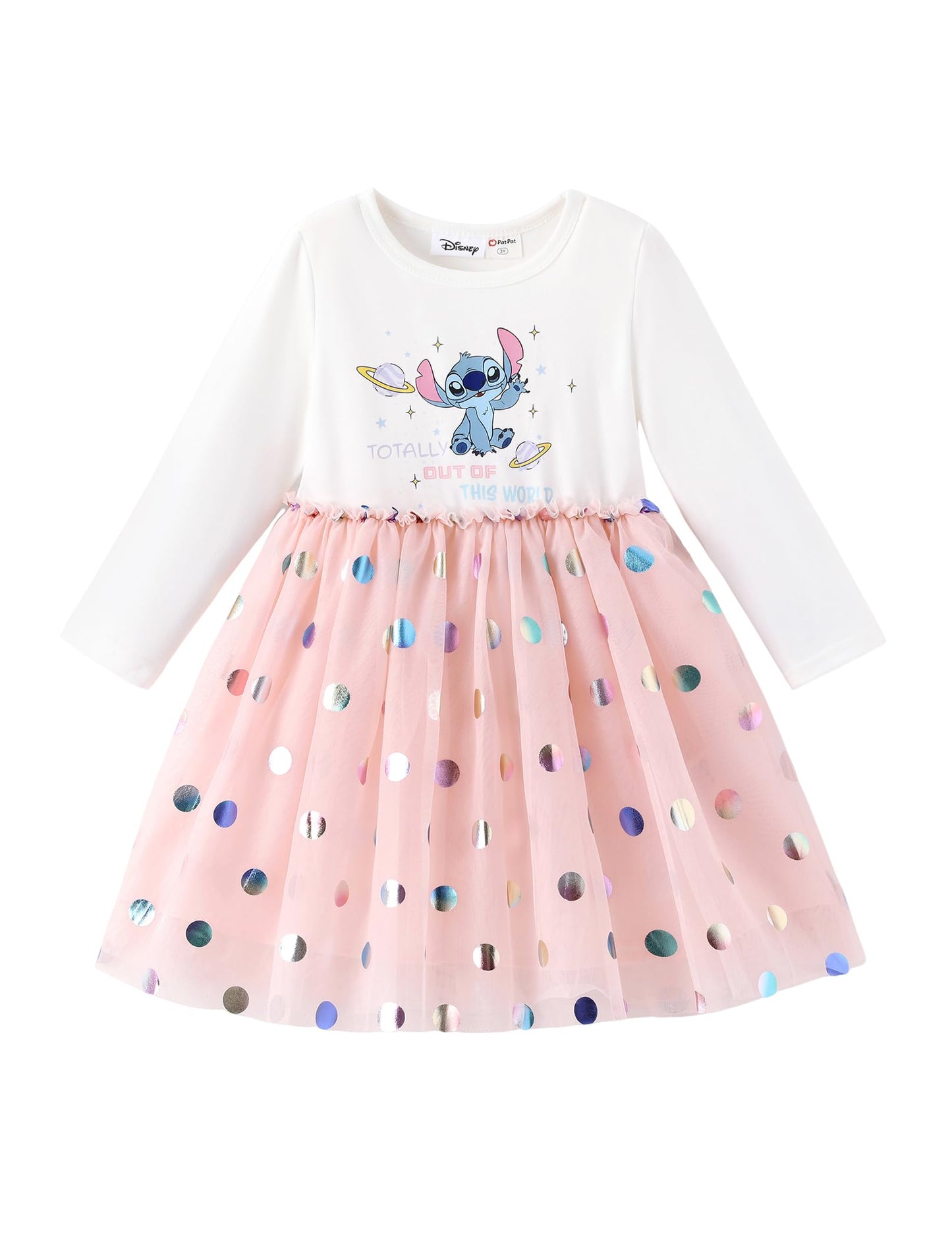 Disney Lilo & Stitch Dress Toddler Girls A-Line Long Sleeve Polka Dot Double-Layered Tulle Winter Fall Clothes Kids Birthday Gift Party Outfit 4-5T