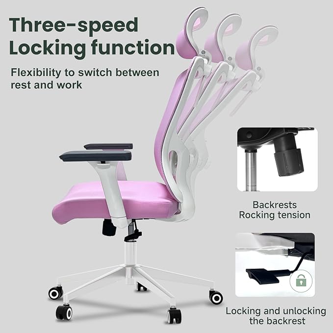ZYFFHYLAI Ergonomic Office Chair - 350LB Mesh Office Chair with Adjustable Lumbar, High Back Computer Desk Chair with 3D Armrests, Comfy Chair with 2D Headrest & Tilt Function for Study, Work, Gaming