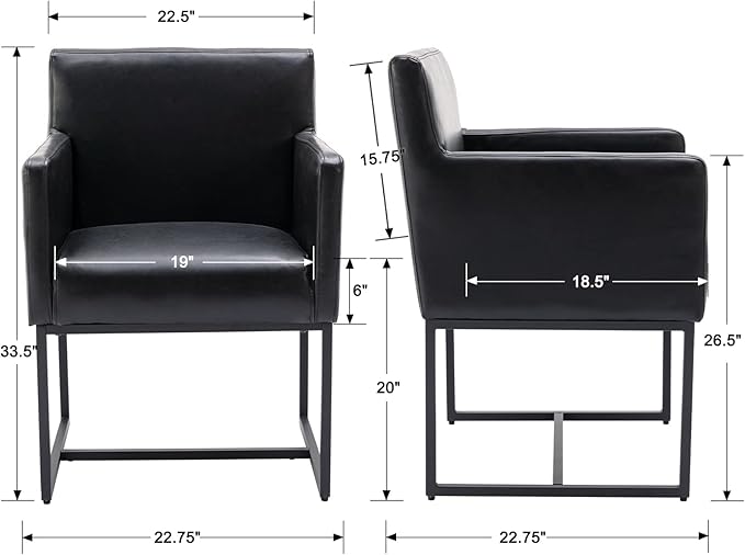BESTANO Set of 6 Upholstered Dining Chairs with Armrest, PU Leather Modern Accent Armchairs, Kitchen & Dining Room Chairs Side Chairs, Black