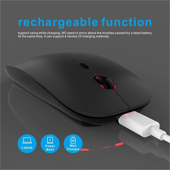 HOTDREAM Bluetooth Wireless Rechargeable Mouse for MacBook Pro/Air/iPad Air/iPad Pro/Laptop/Tablet/iPhone/PC, Bluetooth 5.2/3.0 and 2.4GHz Dual Mode Mouse (Black)