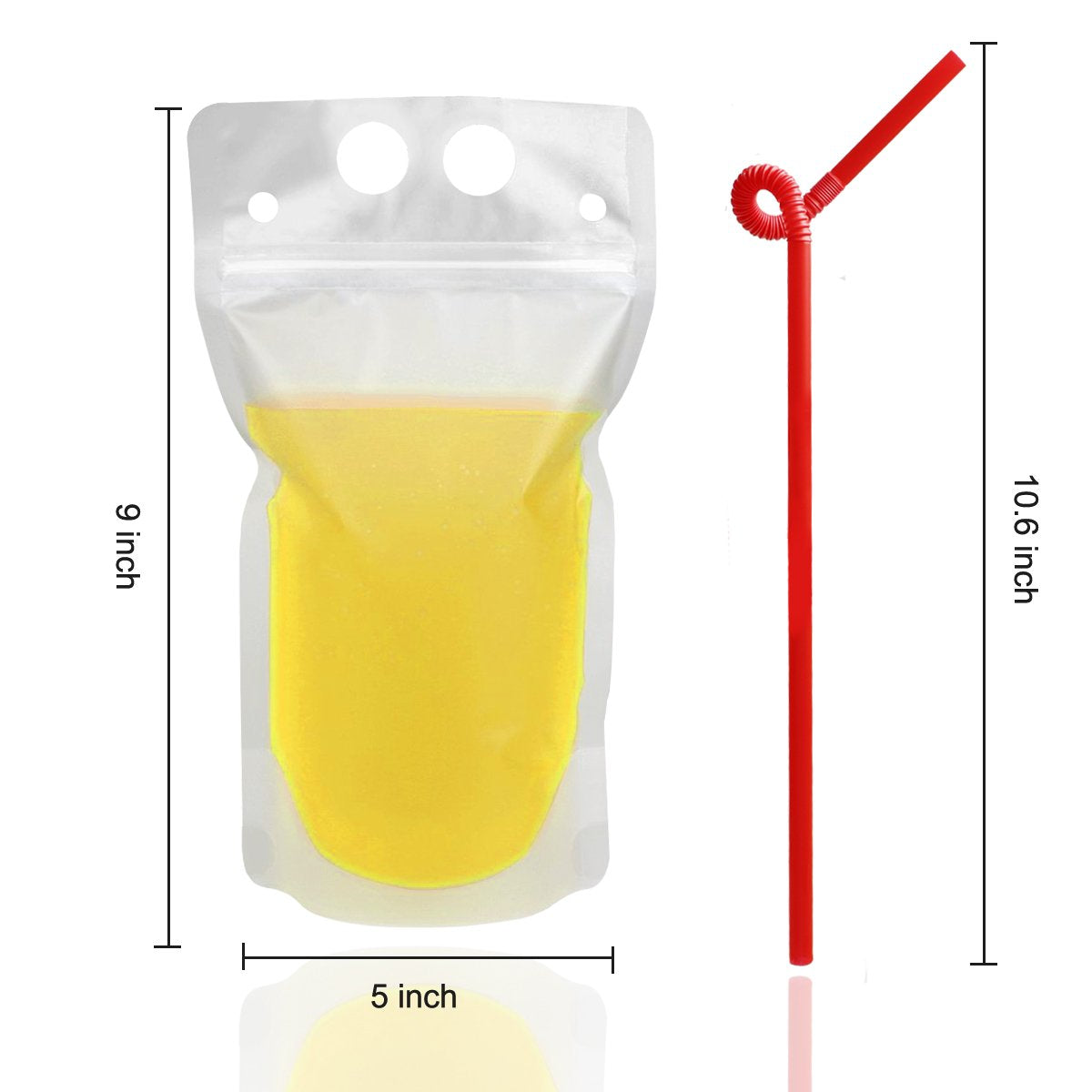 100 Pcs Drink Pouches with 100 Straw Holes, Freezable Juice Pouches, Translucent Reclosable Zipper Plastic Pouche Drink Bags for Cold & Hot Drinks for Adults and Kids