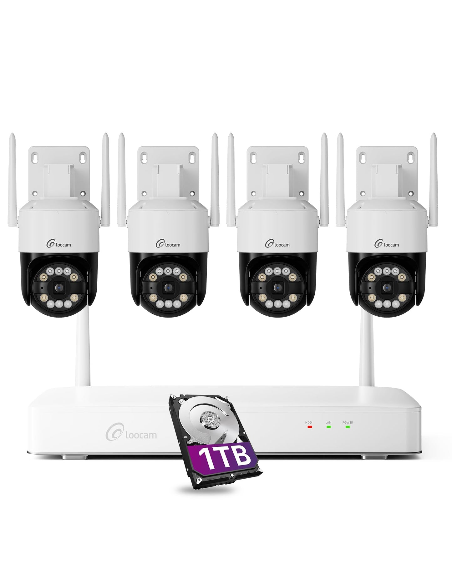 Loocam 4K Wireless Security Camera System Wi-Fi 6, Color Night Vision, 355° Pan 95° Tilt, Light & Siren Alarm, Human Vehicle Detection, Two-Way Audio Cameras for Home Security, 8CH NVR 1TB HDD