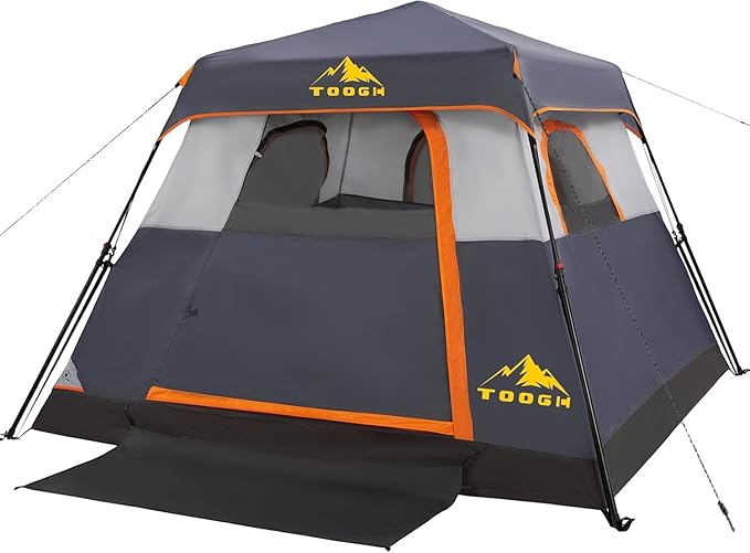 Toogh 3/4 Person Camping Tent with 1 Door, 4 Windows, and Upgraded Ventilation– Instant Setup, Waterproof, 8'x 8'x 67''Oxf...