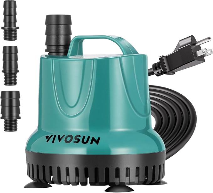 VIVOSUN 260GPH 20W Submersible Water Pump for Fish Tank, Pond, Aquarium, Hydroponic Systems with 6ft Power Cord and 3 Outl...