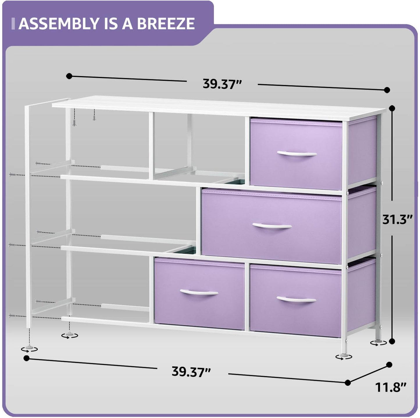Sorbus Kids Dresser with 8 Drawers - Chest Organizer Unit with Steel Frame Wood Top & Handle, Fabric Bins for Clothes - Wide Furniture for Bedroom Hallway Kids Room Nursery & Closet