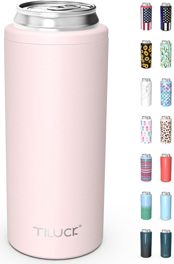 TILUCK Skinny Can Cooler for Slim Beer & Hard Seltzer, Stainless Steel, Doucle-Walled Stainless Steel Insulated Slim Cans,...
