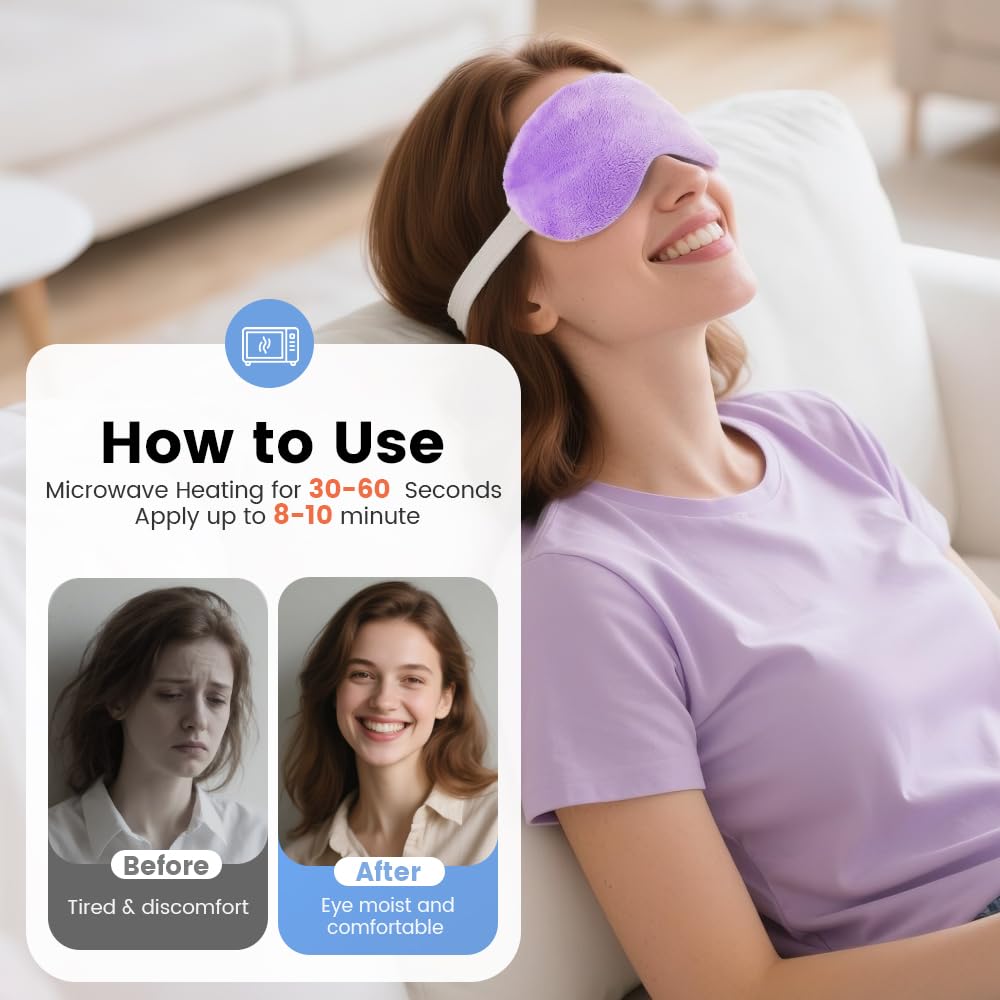 Microwave Heated Eye Mask, Steam Warm Compress for Dry Eyes, Work with Relieve, Blepharitis & Stye Treatment (Purple) - 2 Pack