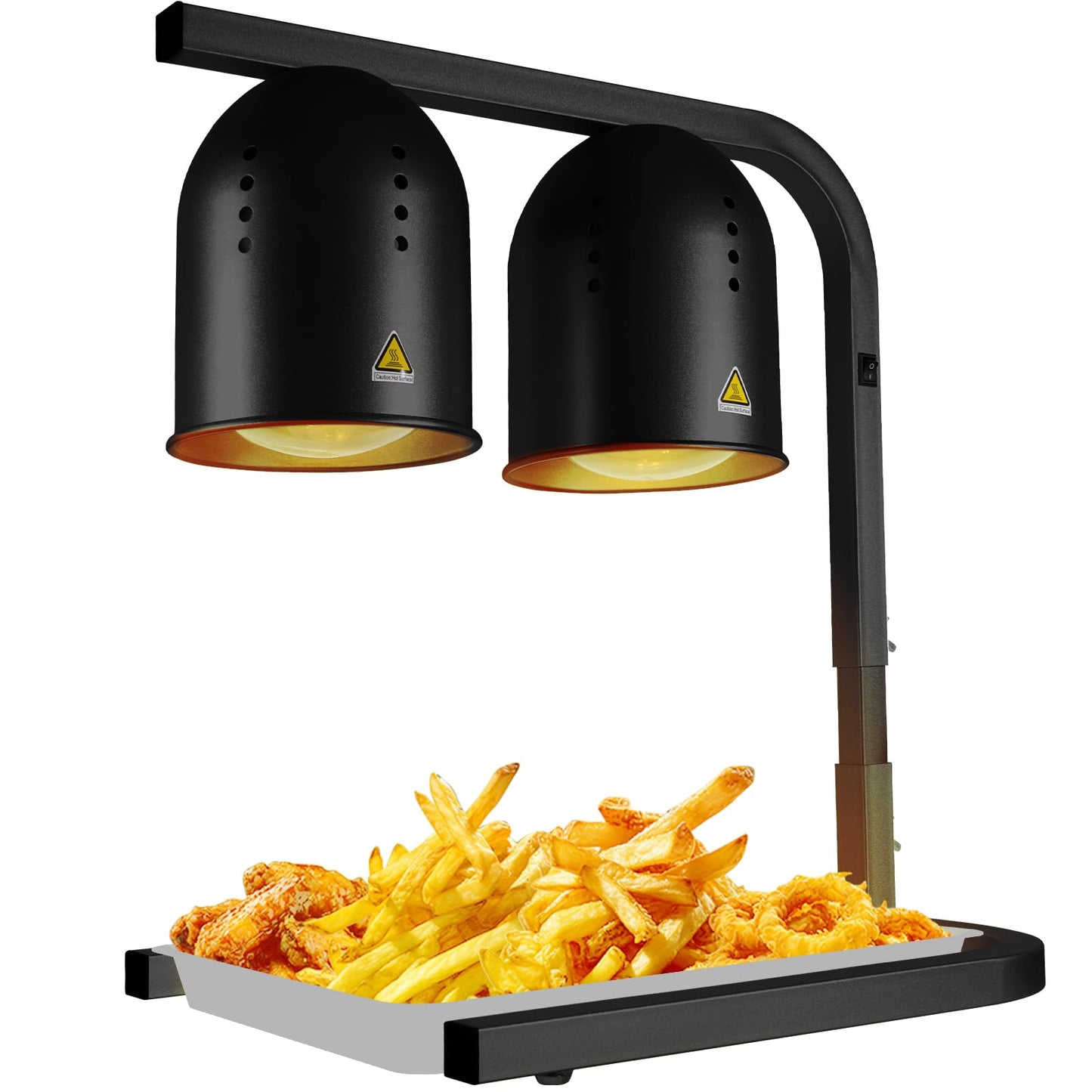 VORIGY Heat Lamp for Food, with Two 250W Bulbs for Fast and Even Heating, Food Heat Lamp with Adjustable Height Stand, Commercial Food Warmer Lamp for Home, Fast Food Restaurant, Buffet, Bakery Black