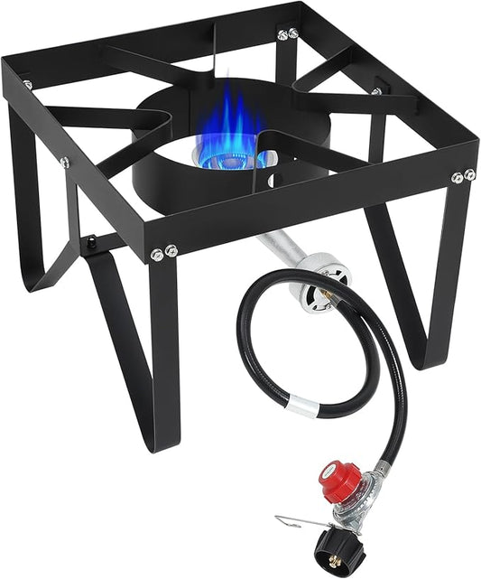 80,000 BTU Single Burner Propane Stove – 10 PSI Regulator, 400 Lbs Capacity Portable Outdoor Cooker for Camping, Deep Fryi...