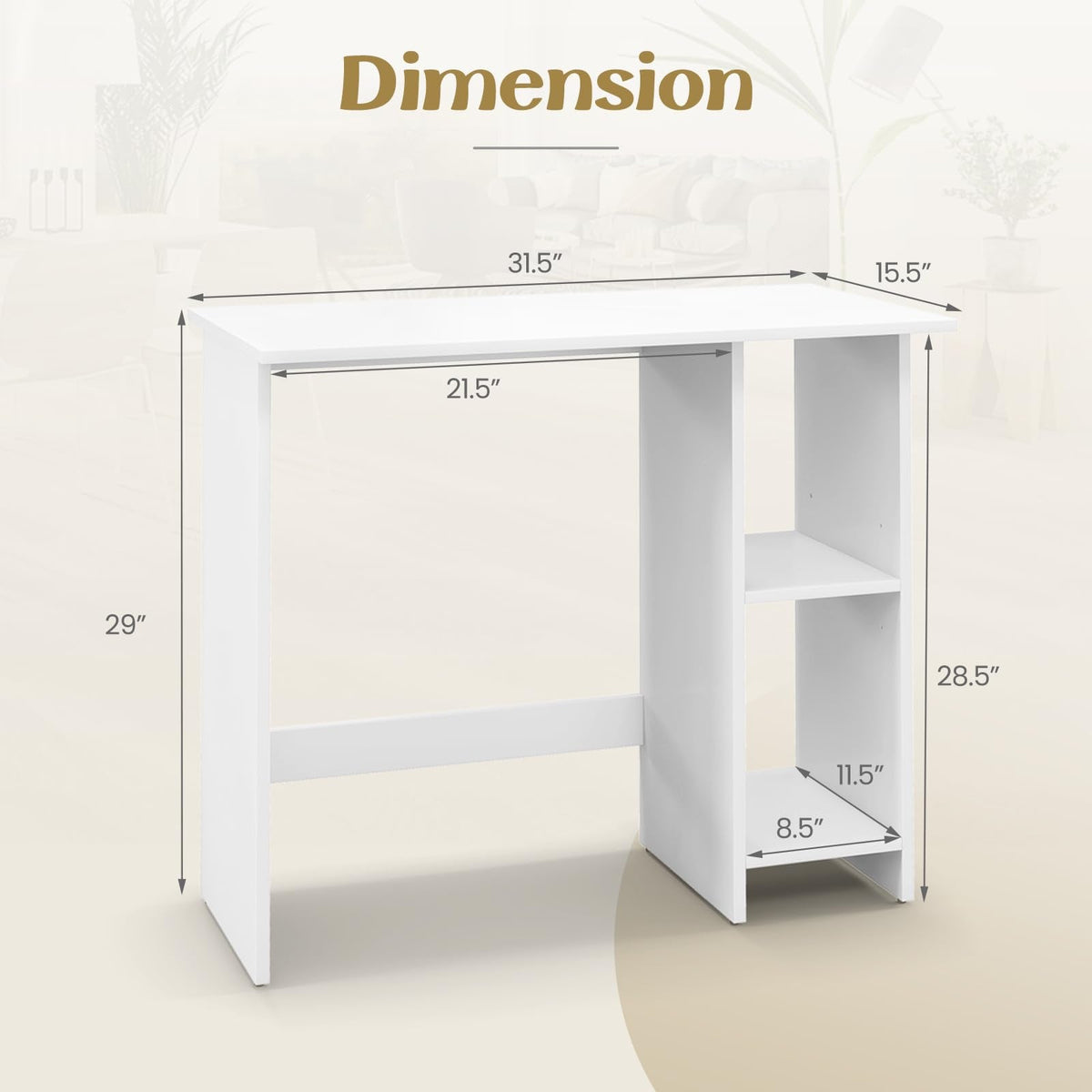 IFANNY Computer Desk, 31.5’’ Writing Desk with Storage Shelves, Kids Study Table, Compact Gaming Table, Wood Vanity Makeup Table, Small Desk for Bedroom, Living Room, Study, Home Office (White)