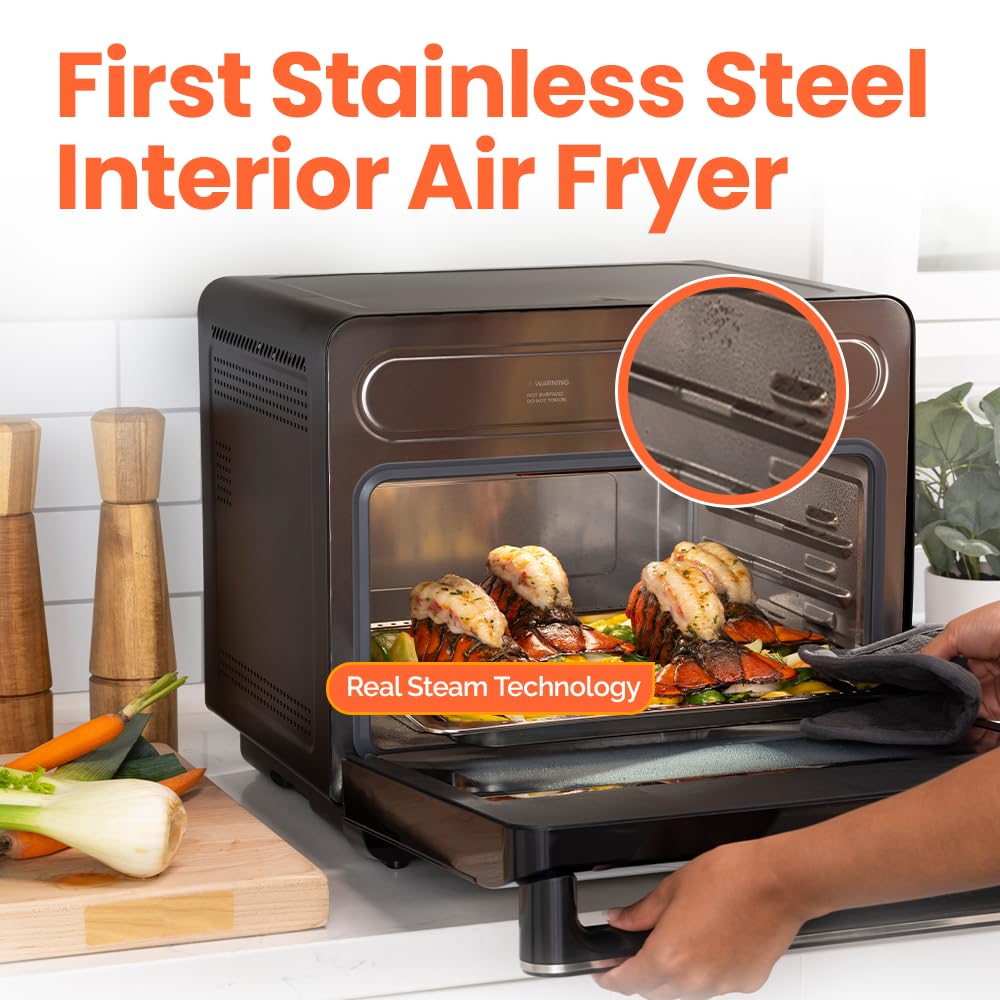 Nutricook Steami 24L Steam Air Fryer Oven – 11-in-1 Convection Countertop Multi-Cooker with Real Steam Tech, Air Fry, Bake, Roast, Dehydrate, Sterilize, Stainless Steel Interior – 1600W