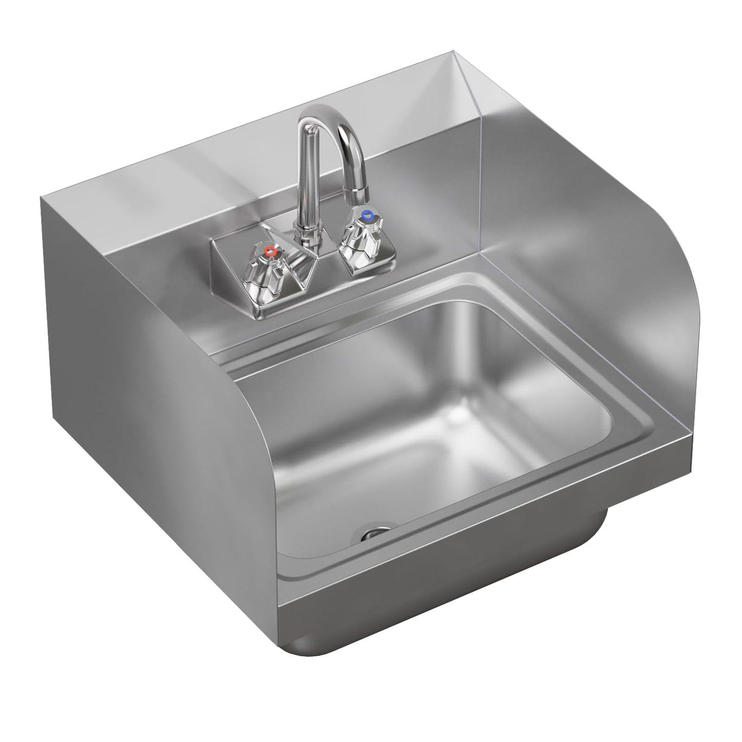 AmGood Stainless Steel Wall Mount Hand Sink with Faucet and Sidesplash 17" x 15" | NSF Commercial Hand Washing Basin For Restaurant, Kitchen and Home | Bowl Size: 10" x 14"