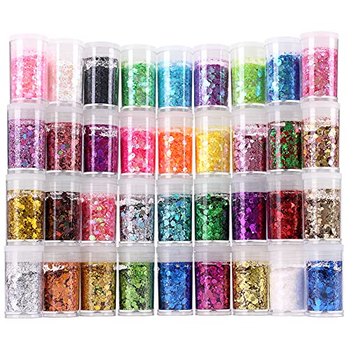 Chunky and Fine Glitter Mix, Estanoite 36 Colors Chunky Sequins & Fine Glitter Powder Mix, Cosmetic Makeup Flakes for Face...
