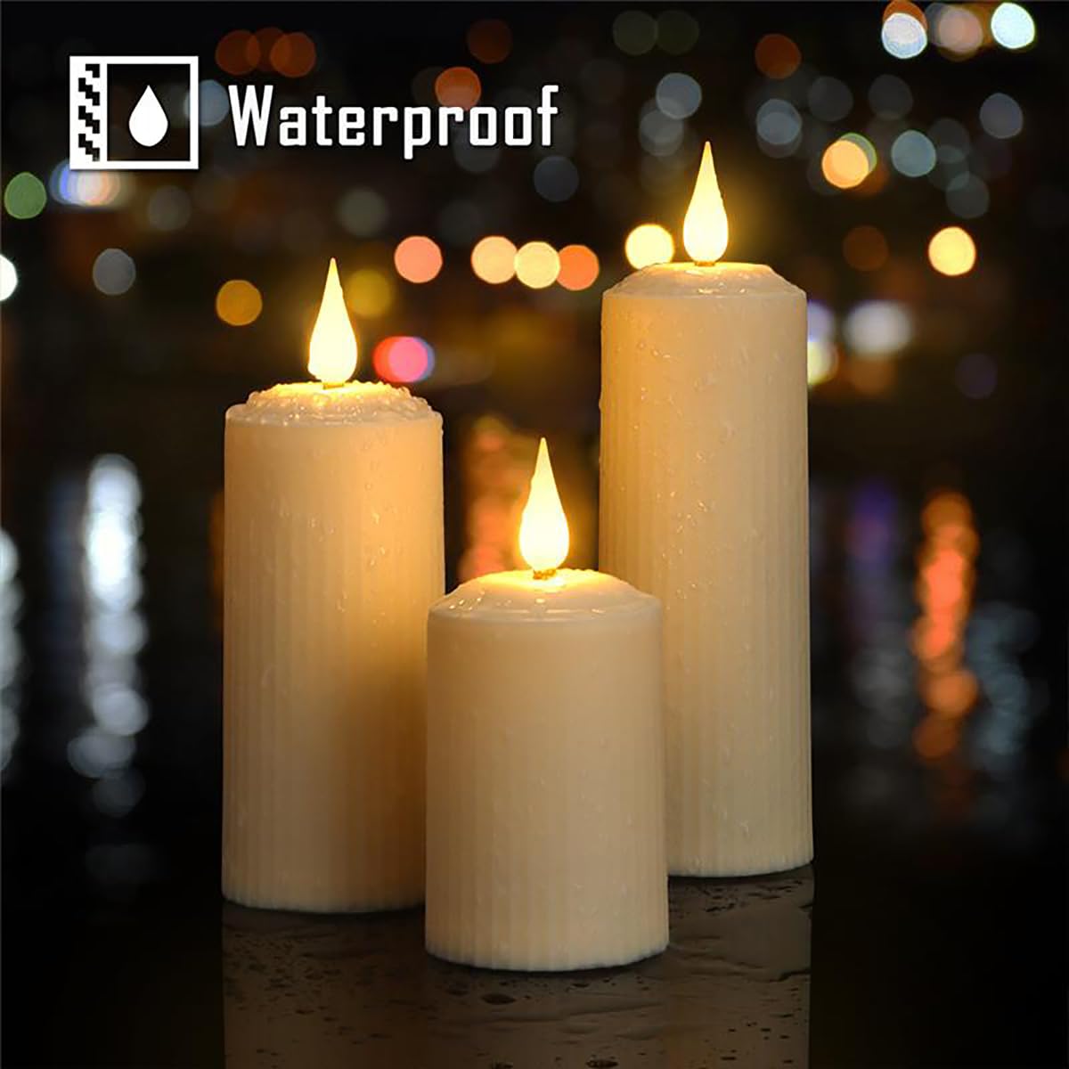 Ledholyt Led Flameless Candle, Outdoor Flickering Pillar Candle,Rechargeable Ip44 Waterproof Electronic Candle With Remote Contr