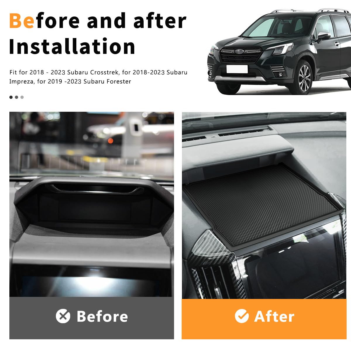 Auovo Dashboard Mats for Subaru Forester Accessories 2019-2024/ Crosstrek 2018-2023 / Impreza 2018-2023 Car Interior Silicone Material Dash Pad Liner (Upgrade,1 pcs All Black Trim Dashboard Mat)