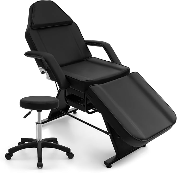Giantex 72" Massage Bed with Hydraulic Stool, 3-Section Tattoo Chair with Adjustable Backrest, Legrest & Storage Boxes, Facial Chair for Professional Massage Lash Beauty Treatment Spa (Black)