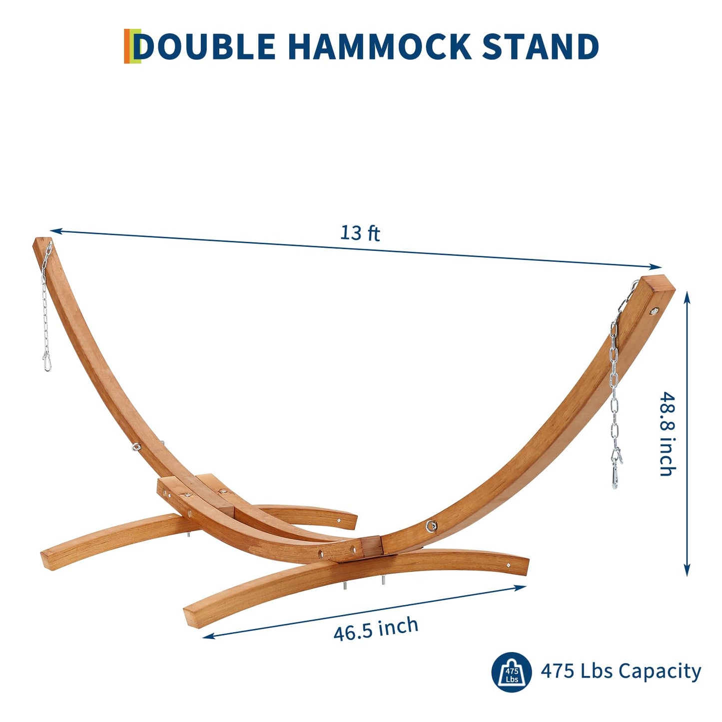 Wood Hammock Stand Only, Heavy Duty Weatherproof Universal Wood Hammock Stand for Outside, Patio, Backyard, Indoor, Max 475 LBS, Curved
