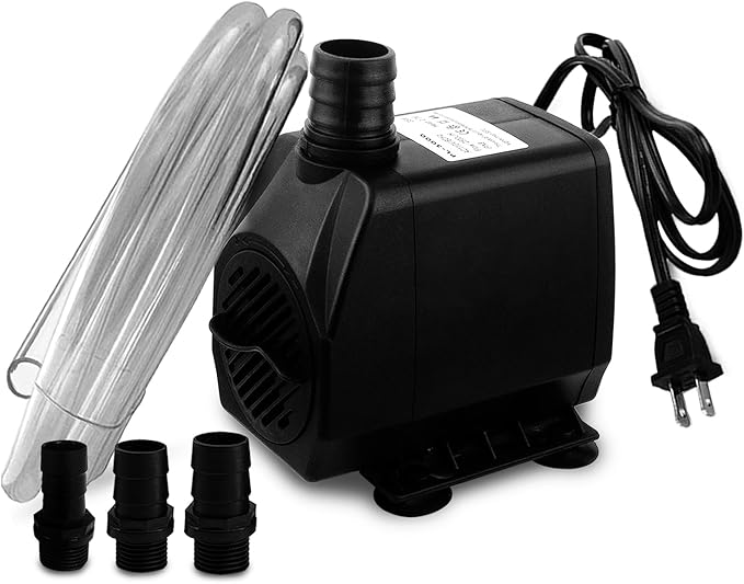 PULACO Large Flow: 800GPH（3000L/H）Submersible Pump with 6.5 ft Tubing, 45Watt Durable Fountain Water Pump With 4 Nozzles F...