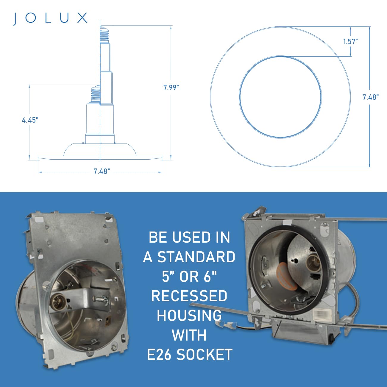 Jolux 4-Pack 5/6" LED Can Lights Retrofit Recessed Lighting,12W=60W,2700K SoftWhite,800 Lumens,Dimmable Adjustable Retrofit Downlight,ETL,Damp Rated,Simple Installation Can Lights,Bevel Trim