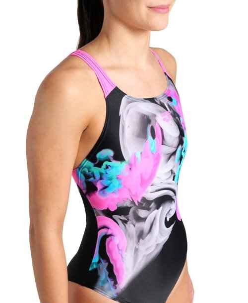 ARENA Feel Women's Imaginary Swim Pro Back Swimsuit Sporty One Piece Ladies Bathing Suit Athletic Swimwear, Black/Shocking Pink/Multi, US Size 36