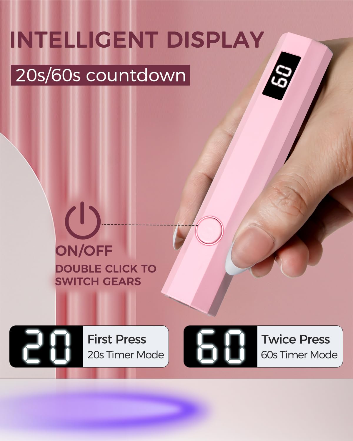 mlogiroa UV Nail Light Handheld UV Light for Nails 3W Portable Led Lamp with 2 Timer Settings 20/60s for Gel Polish Home DIY Sal