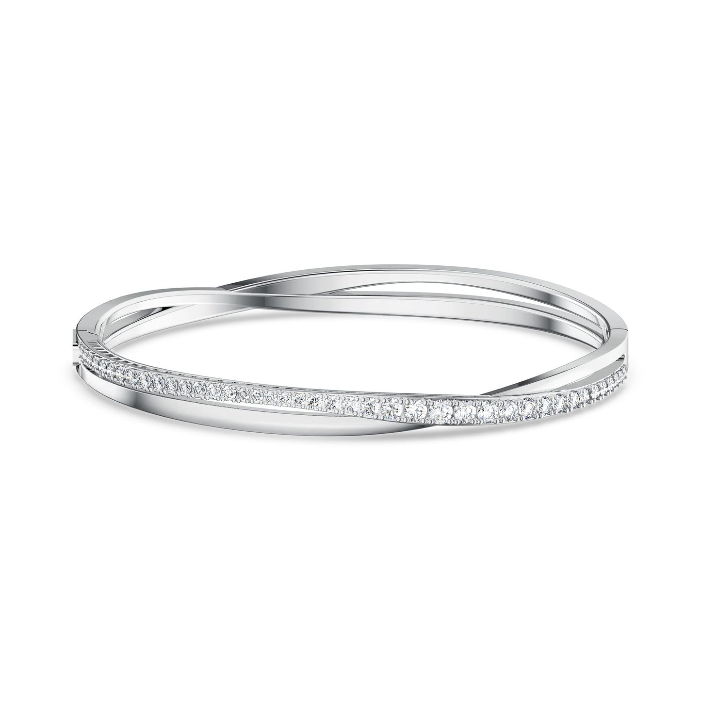 Swarovski Hyperbola Women's Bangle Bracelet with Clear Swarovski Crystals on a Rhodium Finished Setting, Size L