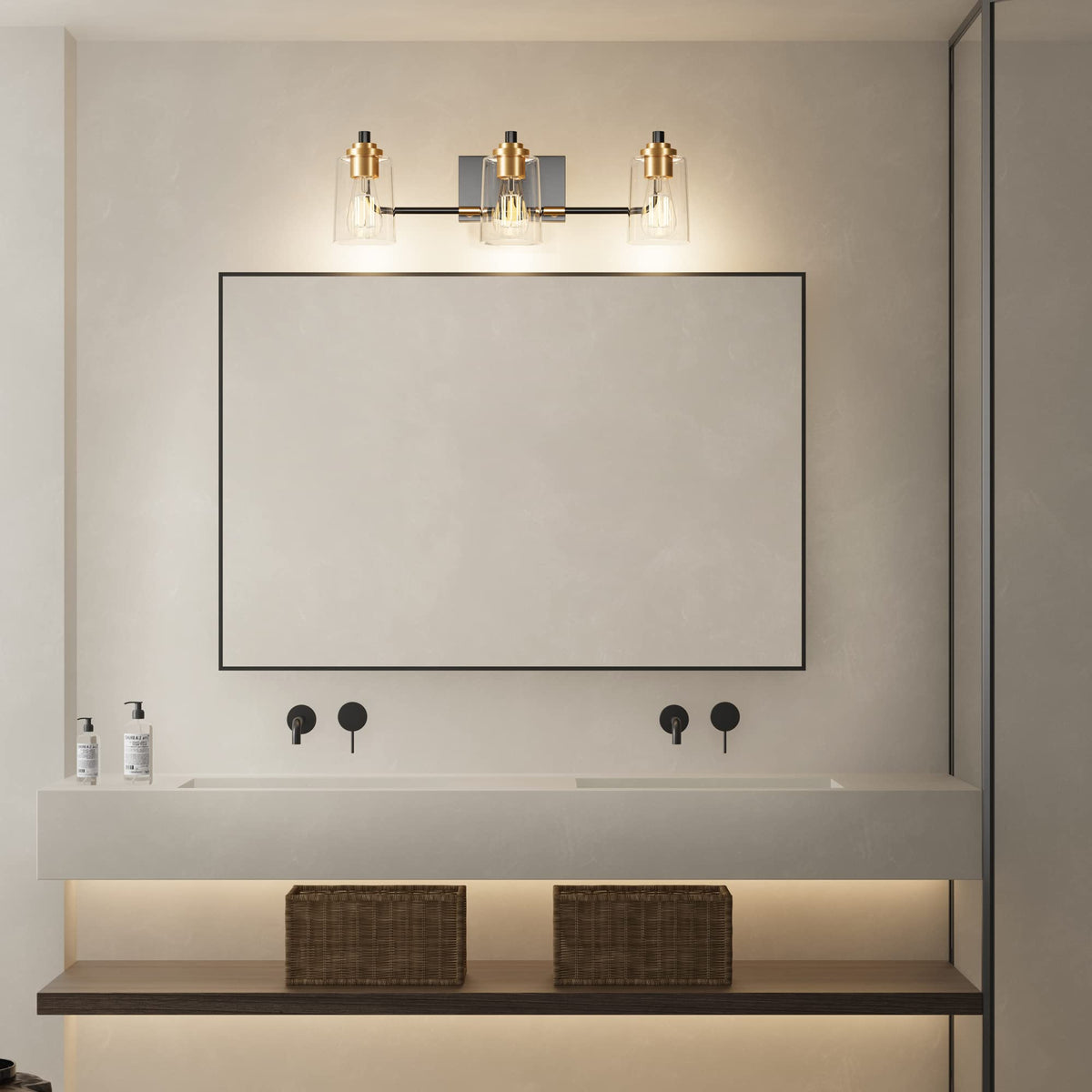 SOLFART Bathroom Light Fixtures 3-Light Vintage Bathroom Vanity Light Over Mirror Wall Sconces in Black Brass Vanity Lights for Bath(Brass)